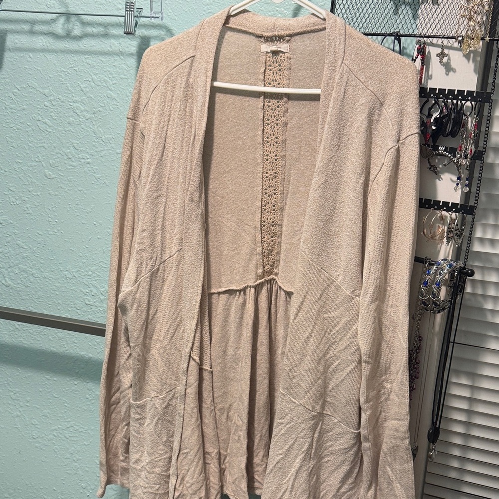 Maurices Light Tan Cardigan with Lace Detail